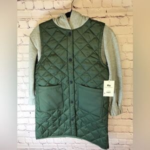 Free Assembly Green Gray Quilted Long Puffer Hoodie Jacket for Girls Size 7/8